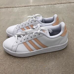 Adidas Women's White and Peach Sneakers